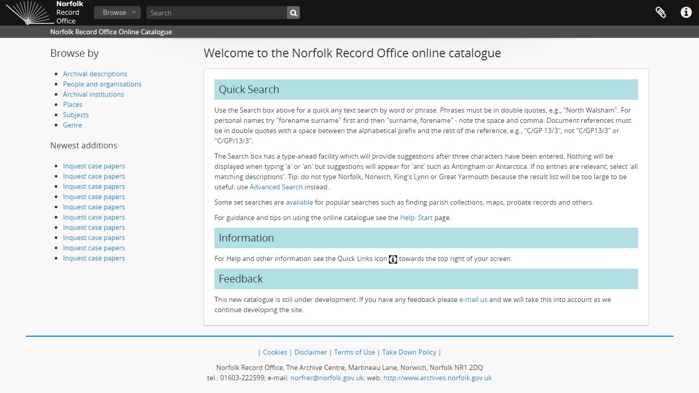 Welcome to the Norfolk Record Office online catalogue